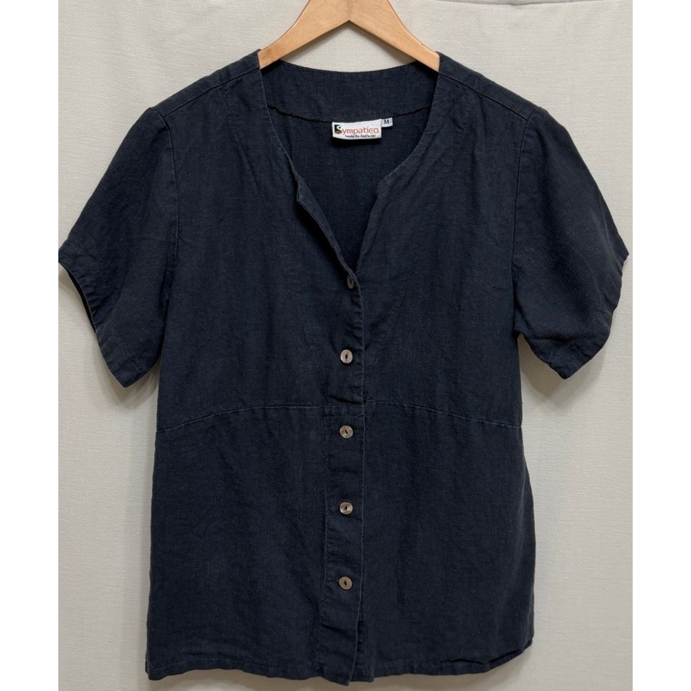Sympatico Womens Hemp Tencel Button Down Blouse Charcoal Medium Gray USA